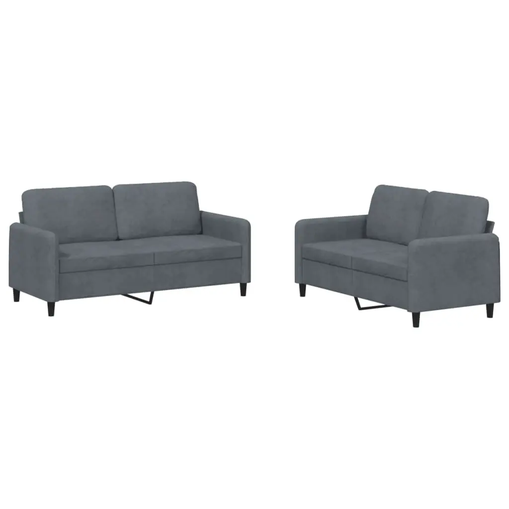 2 Piece Sofa Set Grey Velvet Upholstered Living Room Furniture Couch