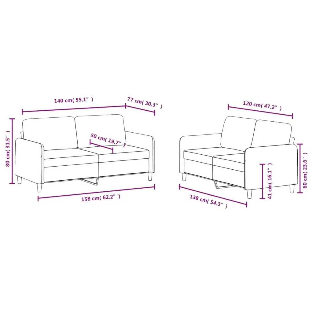 2 Piece Sofa Set Grey Velvet Upholstered Living Room Furniture Couch