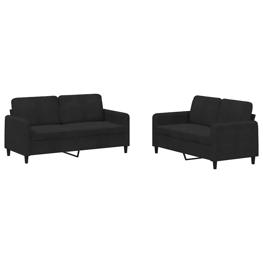 2 Piece Sofa Set Black Velvet Living Room Furniture Comfortable Seating Suite