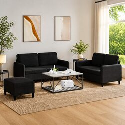 Elegant Black Velvet 3 Piece Sofa Set
