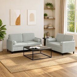 Grey Velvet 2 Piece Sofa Set with Pillows for Living Room