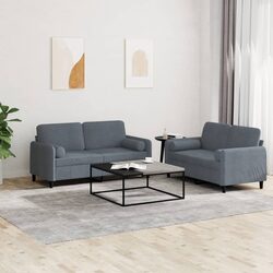 2 Piece Sofa Set Grey Velvet with Pillows Comfortable Seating Living Room