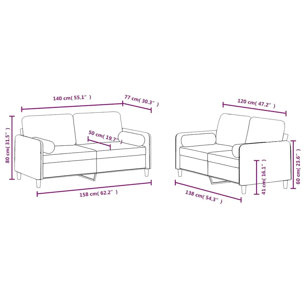 Sofa Set Black Velvet 2 Piece Furniture Living Room Couch