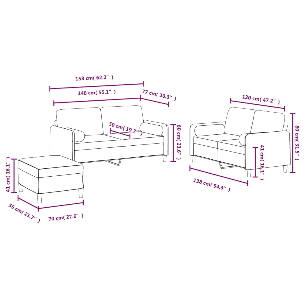 3 Piece Sofa Set Grey Velvet Soft Upholstery Living Room Furniture