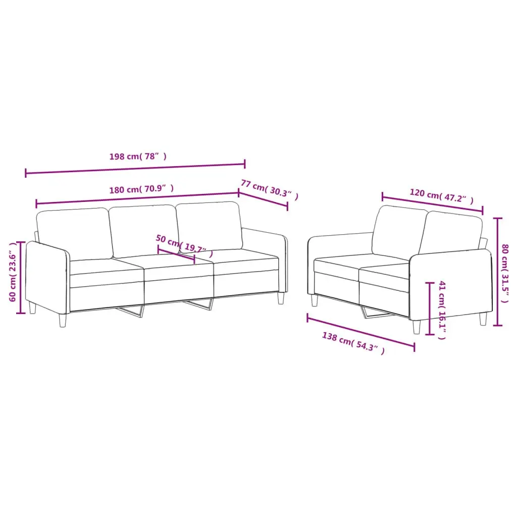 2 Piece Sofa Set Grey Velvet Living Room Furniture Comfortable Seating Suite
