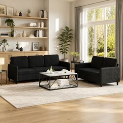 Comfortable Black Velvet 2 Piece Sofa Set for Living Rooms
