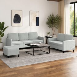 Cozy 3 Piece Grey Velvet Sofa Set with Footstool