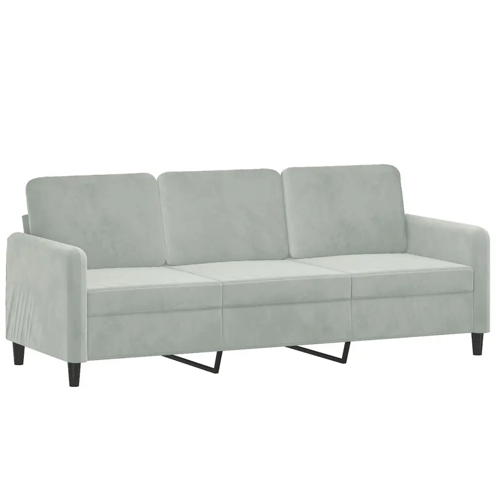 Grey Velvet Sofa Set 3 Piece Living Room Couch with Footstool