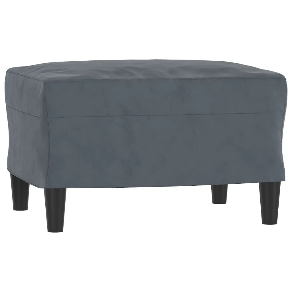 Grey Velvet Lounge Sofa Armchair Footstool 3 Piece Set Compact Living Room