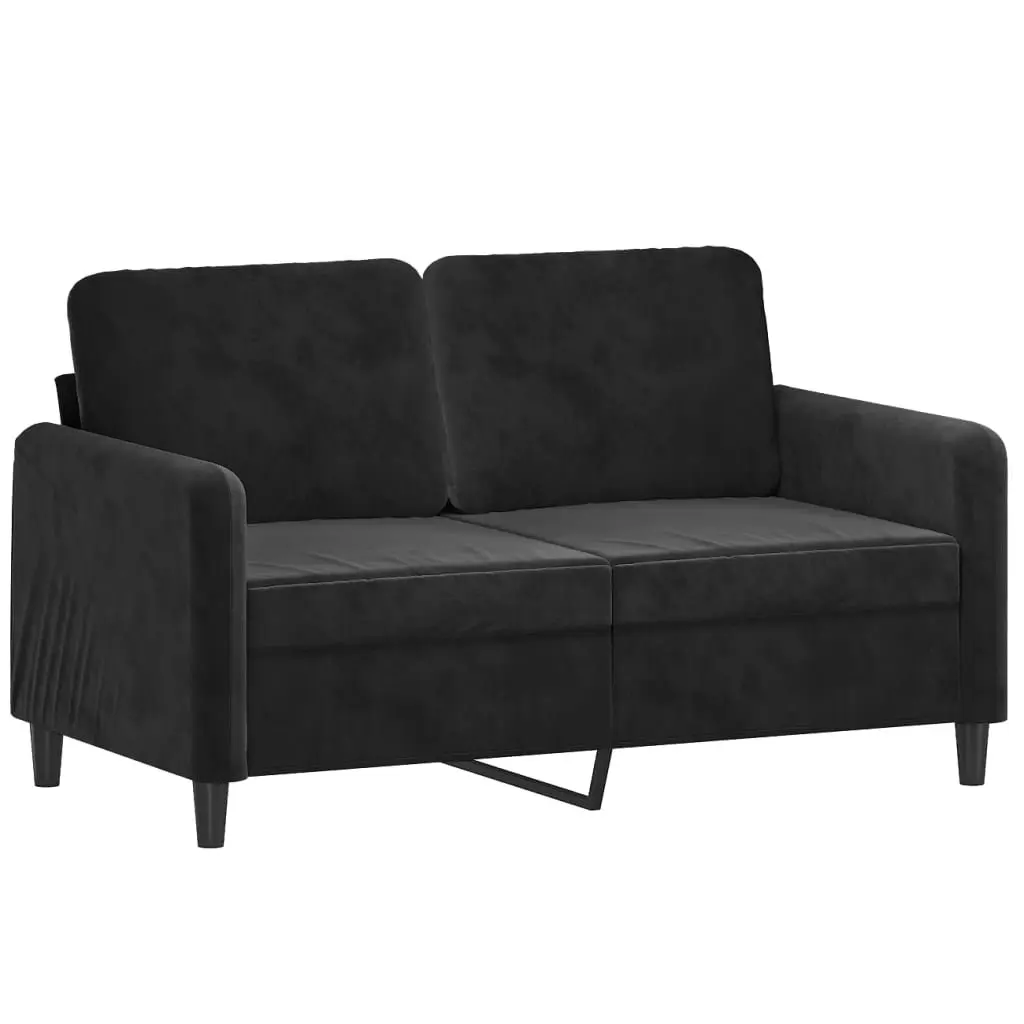 3 Piece Sofa Set Black Velvet Lounge Suite Compact Size Plywood and Metal Frame