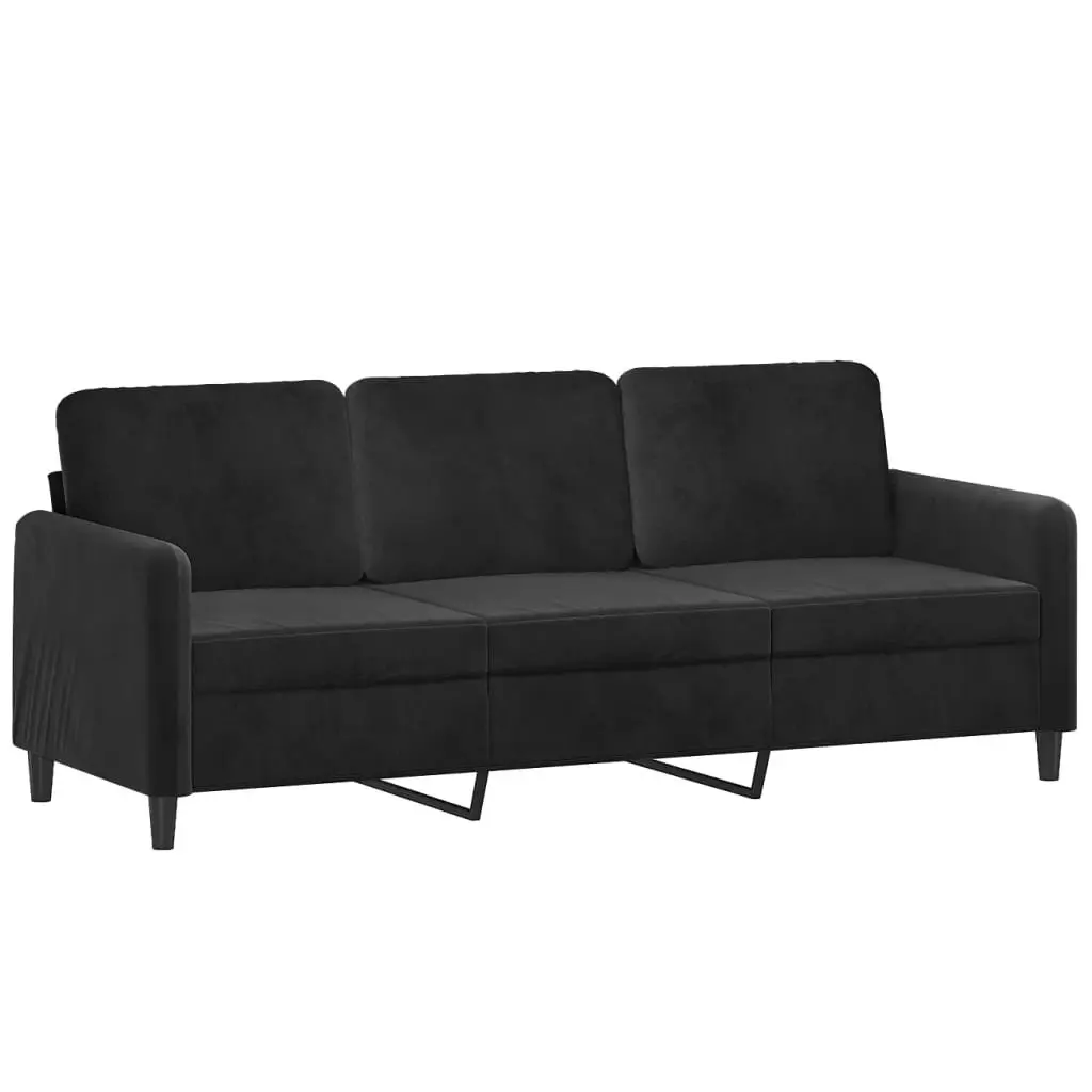 3 Piece Sofa Set Black Velvet Lounge Suite Compact Size Plywood and Metal Frame