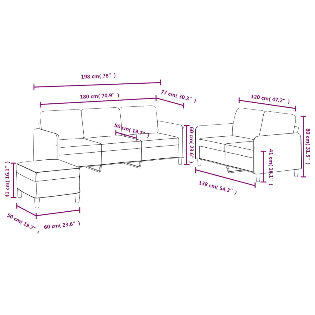 3 Piece Sofa Set Black Velvet Lounge Suite Compact Size Plywood and Metal Frame