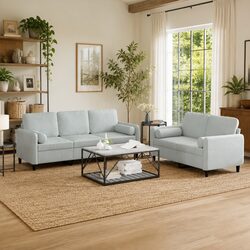 Light Grey Velvet 2 Piece Sofa Set with Pillows