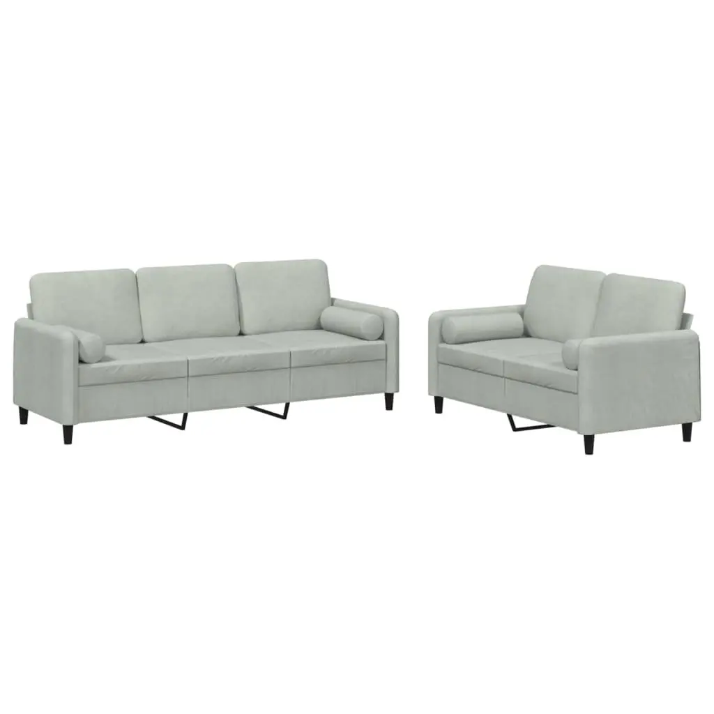 2 Piece Sofa Set Light Grey Velvet Modern Living Room Furniture