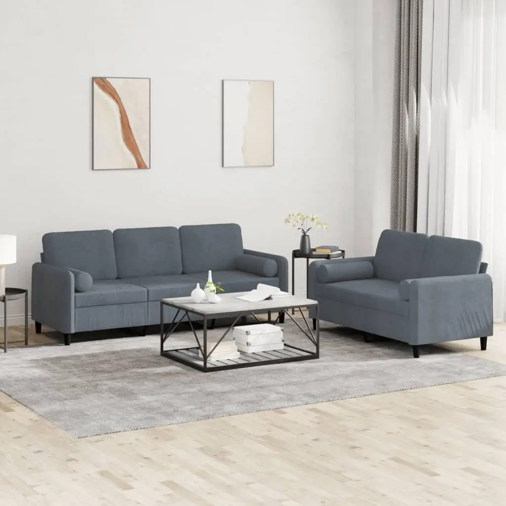 2 Piece Sofa Set Grey Velvet Couch Lounge Suite