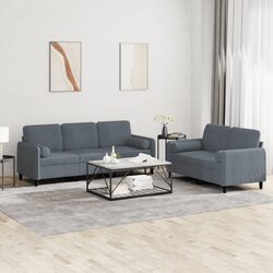 2 Piece Sofa Set Grey Velvet Couch Lounge Suite with Pillows Living Room