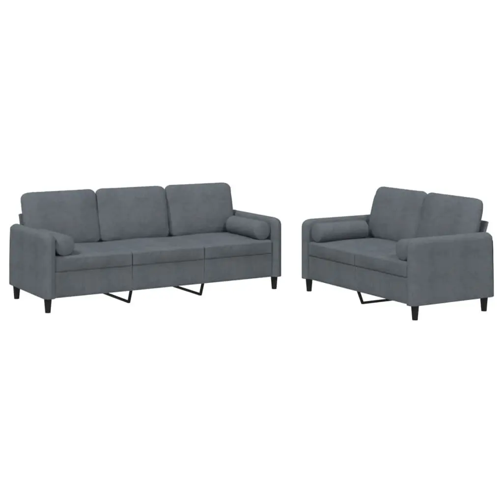 2 Piece Sofa Set Grey Velvet Couch Lounge Suite