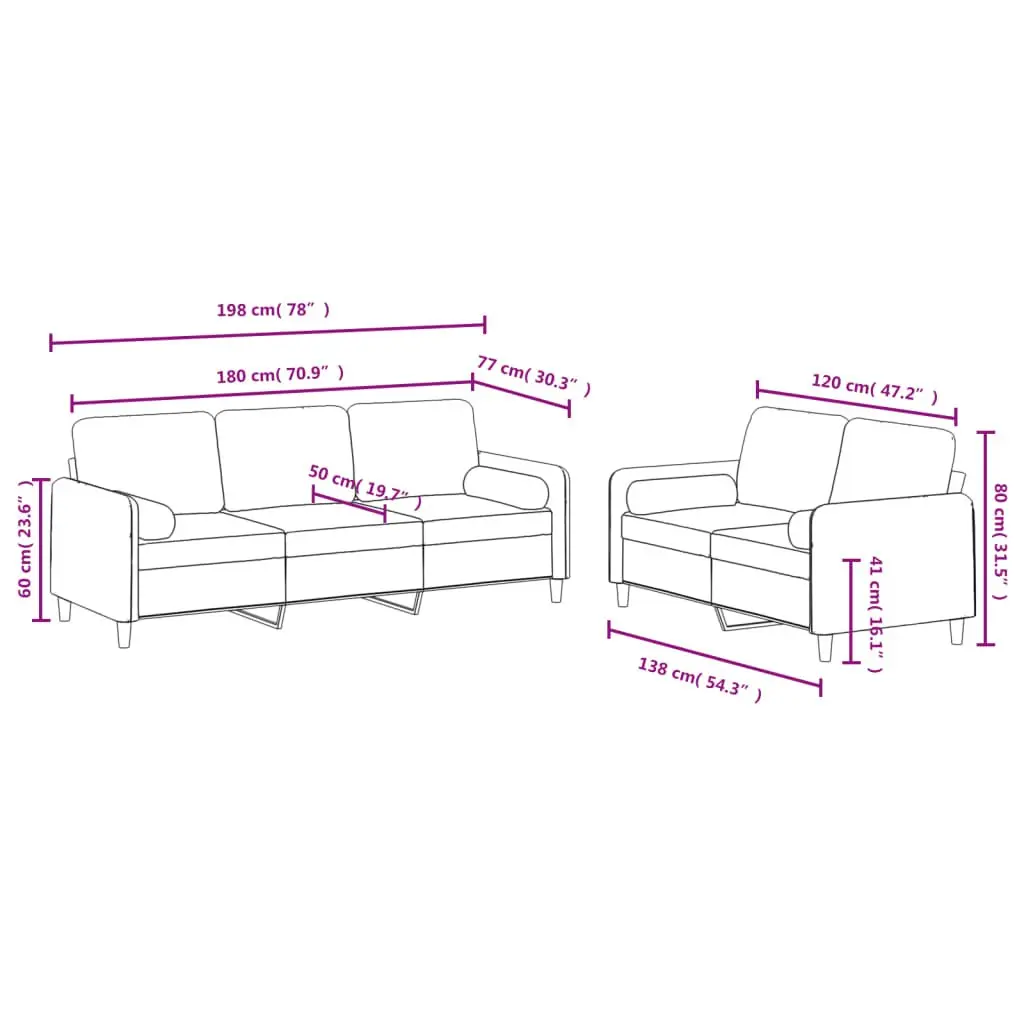 2 Piece Sofa Set with Pillows Black Velvet Lounge Suite Living Room Furniture