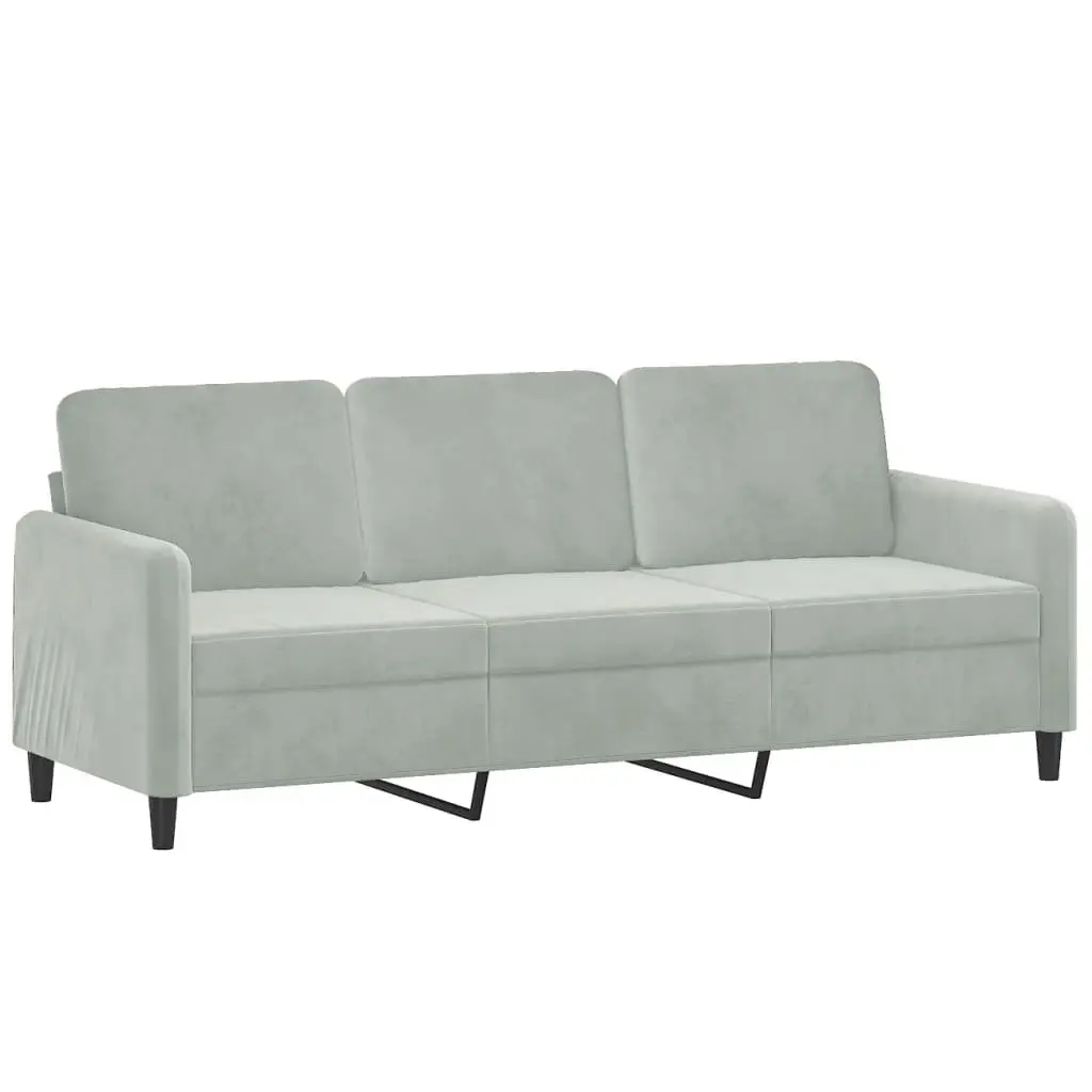 Grey Velvet Couch Set 3 Piece Living Room Furniture with Footstool and Pillows