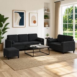 3 Piece Black Velvet Sofa Set for Cozy Living Rooms