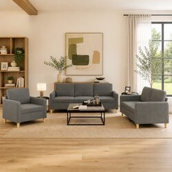 3 Piece Grey Fabric Sofa Set for Cozy Living Spaces