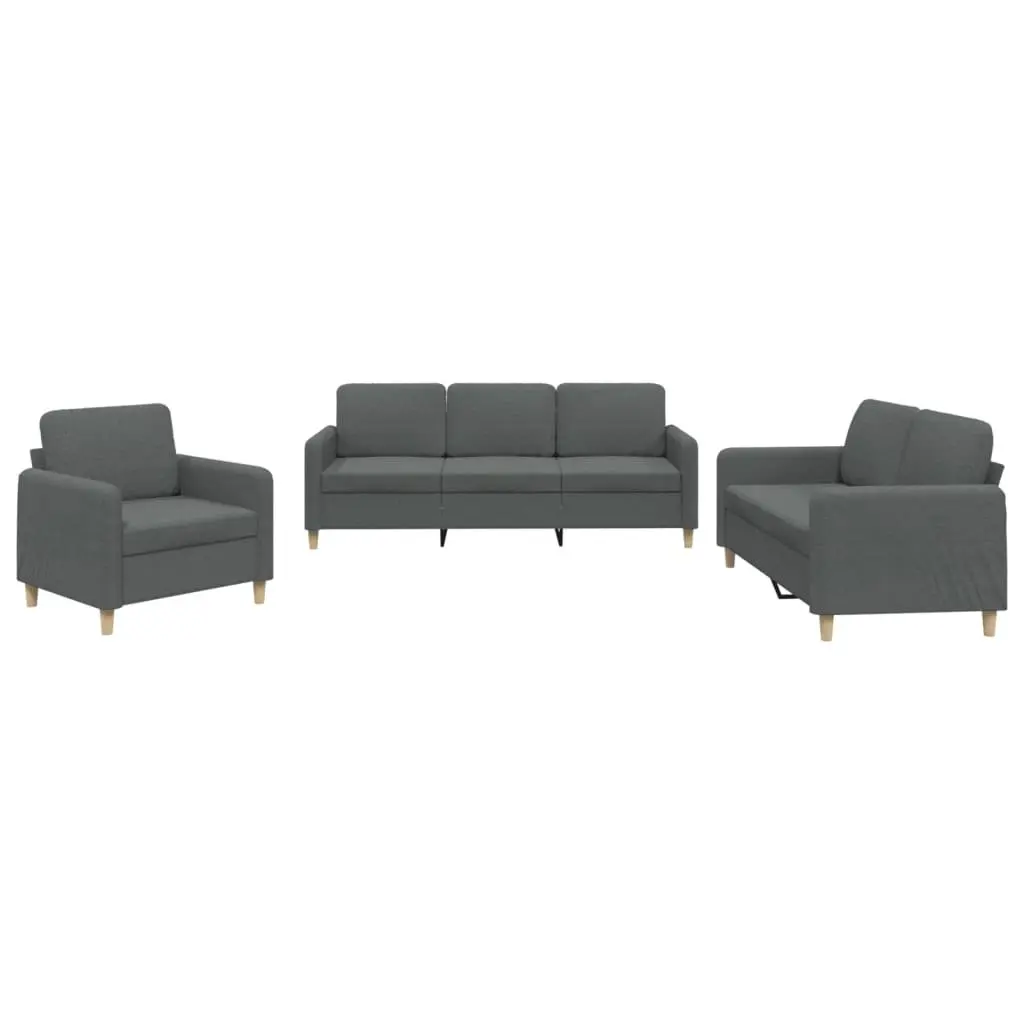 3 Piece Sofa Set Grey Fabric Lounge Suite