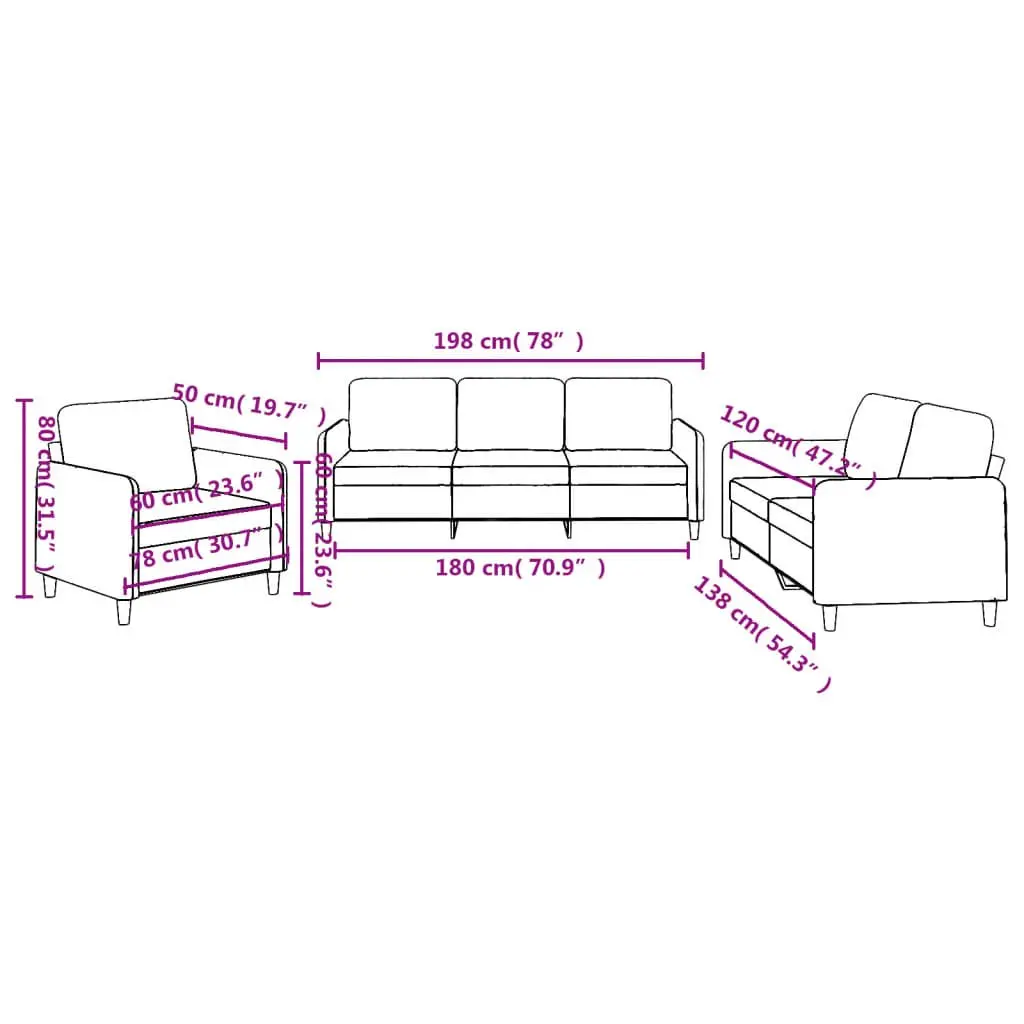 3 Piece Sofa Set Grey Fabric Lounge Suite