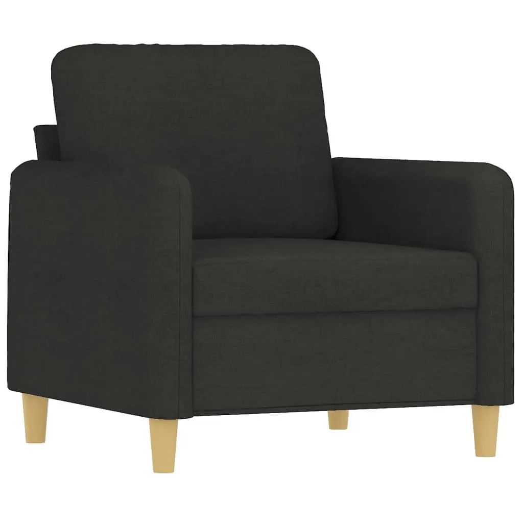 Black Fabric Lounge Suite Sofa Set 3 Piece Cushioned Living Room Furniture