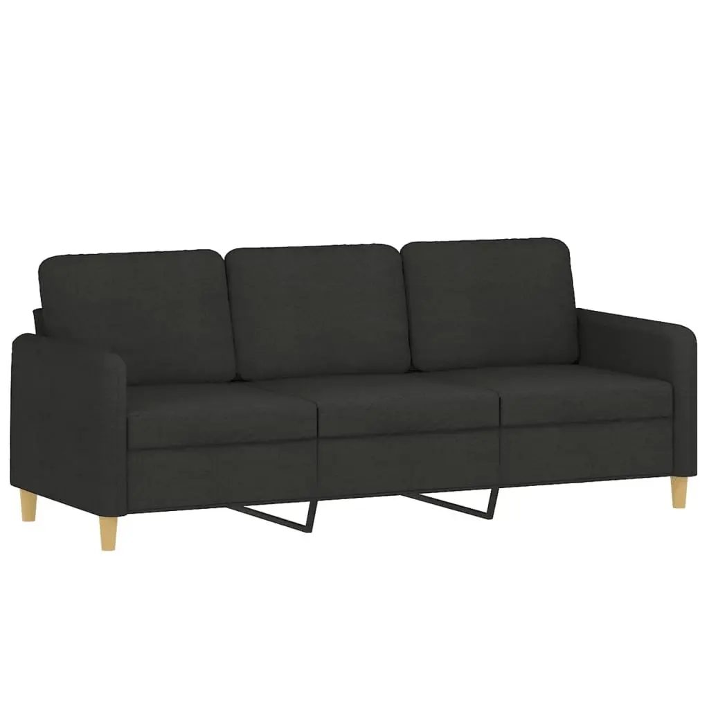 Black Fabric Lounge Suite Sofa Set 3 Piece Cushioned Living Room Furniture