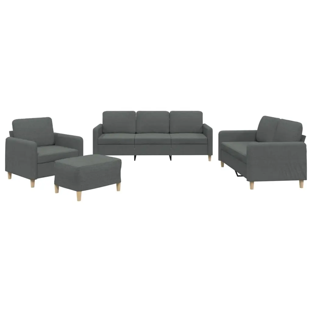 4 Piece Sofa Set Grey Fabric Lounge Suite with Cushions Footstool Living Room
