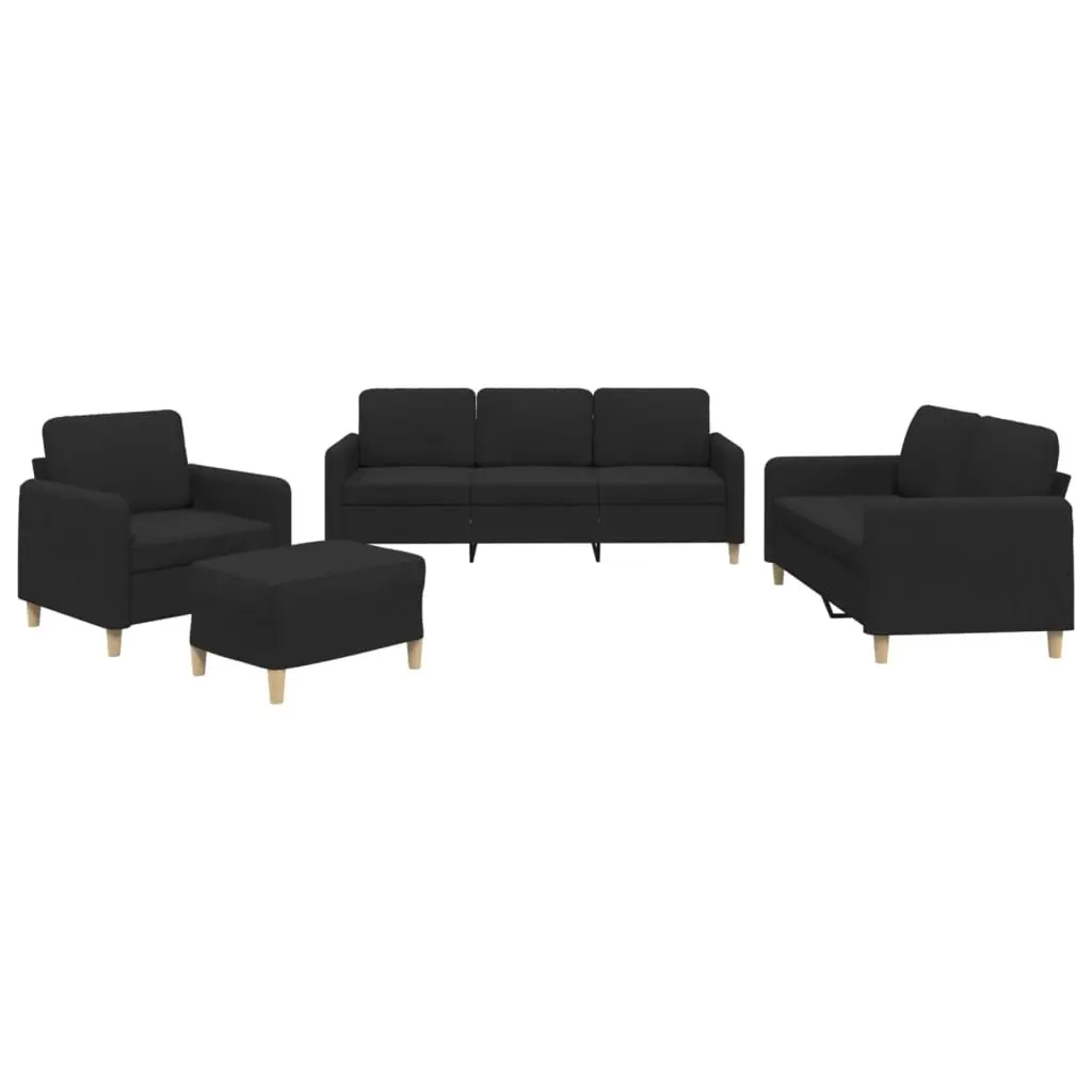 4 Piece Sofa Set Black Fabric Living Room Seating