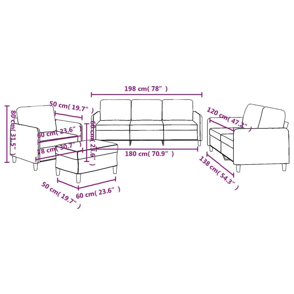 4 Piece Sofa Set Black Fabric Living Room Seating