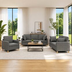 Comfortable Grey Fabric 3 Piece Sofa Set with Pillows