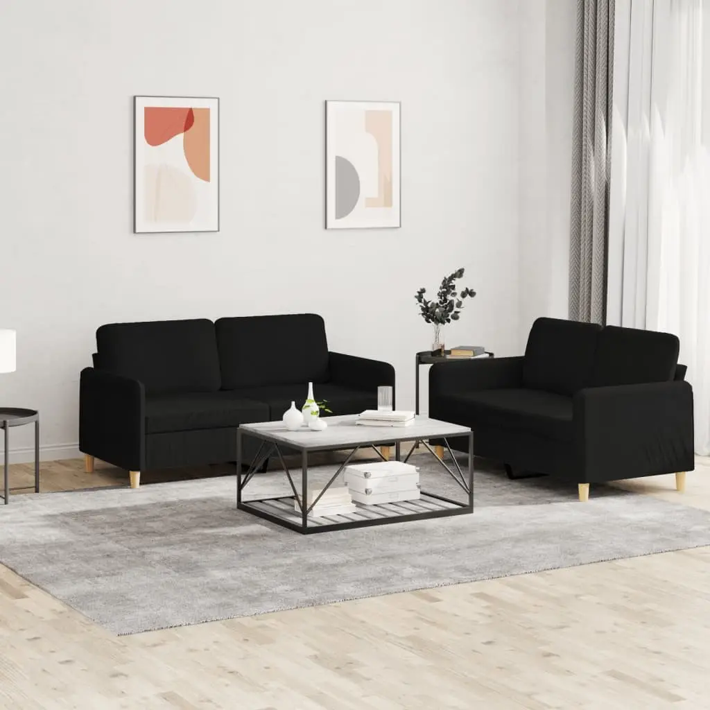 Sofa Set Black Fabric 2 Piece Durable Couch Living Room Seating
