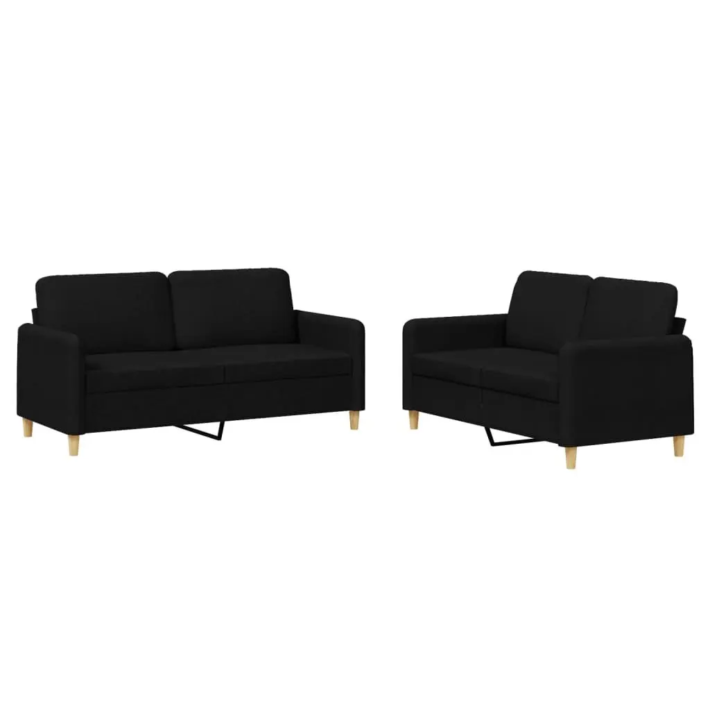 Sofa Set Black Fabric 2 Piece Durable Couch Living Room Seating