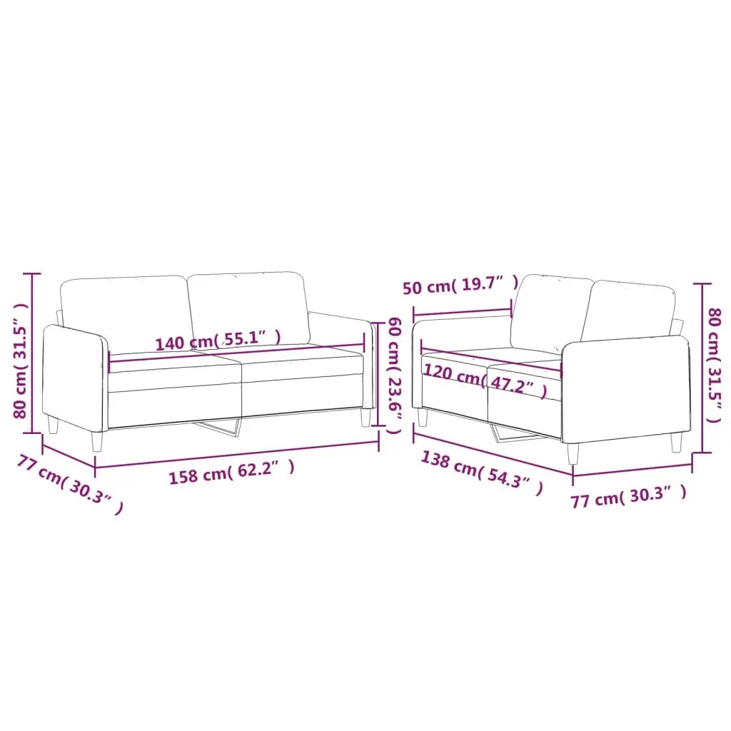 Sofa Set Black Fabric 2 Piece Durable Couch Living Room Seating