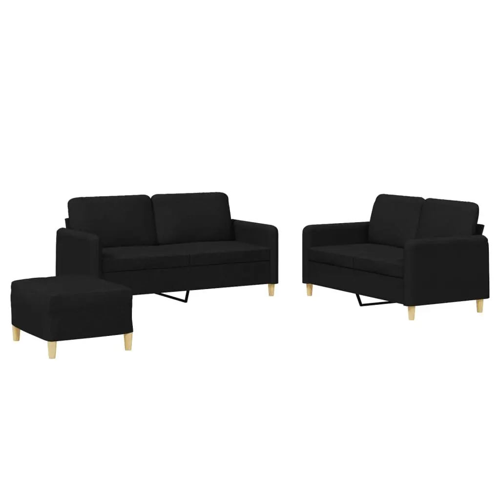 3 Piece Sofa Set Black Fabric Compact Living Room Lounge Suite