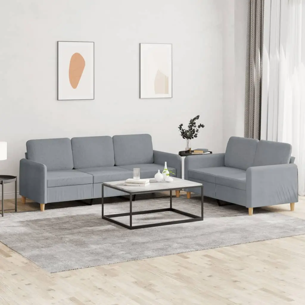 Sofa Set Grey Fabric 2 Piece Living Room Lounge Suite