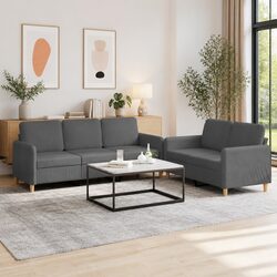 Dark Grey Fabric 2 Piece Sofa Set with Cushions
