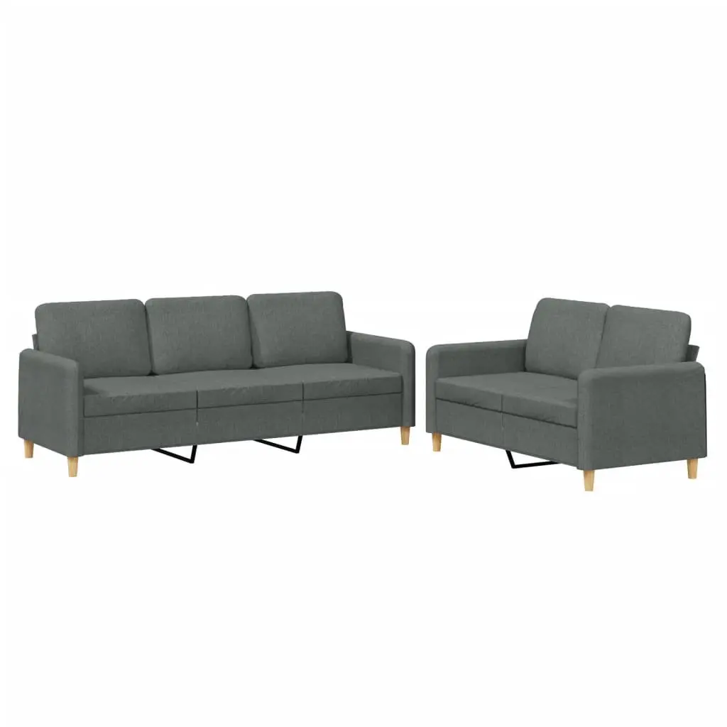 2 Piece Sofa Set Dark Grey Fabric Lounge Suite Comfortable Padded Cushions