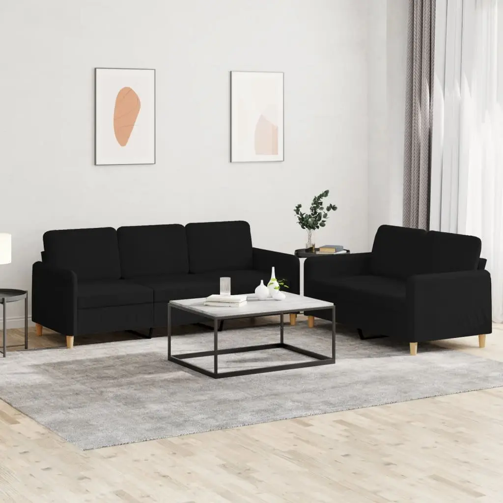 2 Piece Sofa Set with Cushions Black Fabric Lounge Suite Living Room Seating