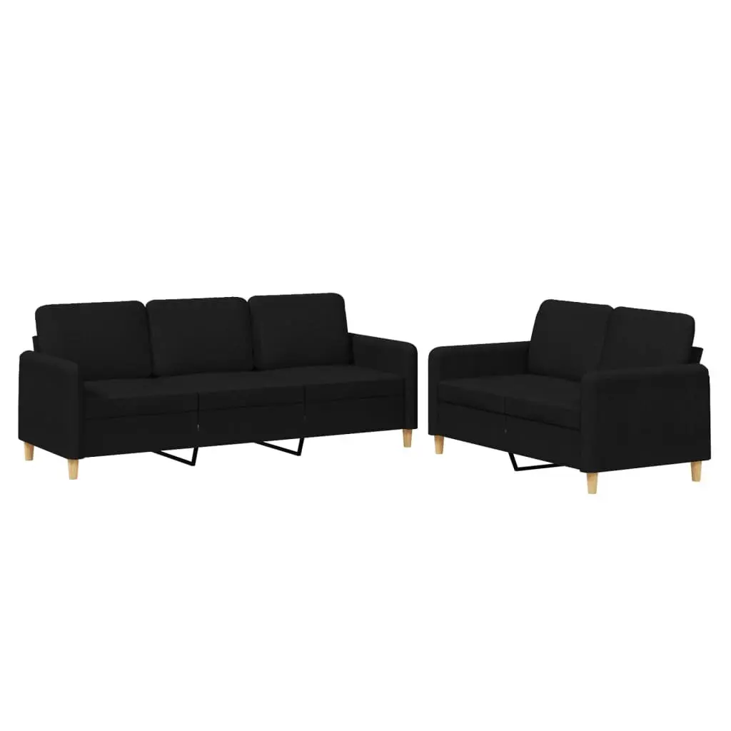 2 Piece Sofa Set with Cushions Black Fabric Lounge Suite Living Room Seating