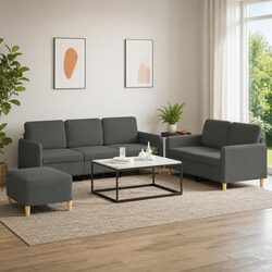 Grey Fabric Sofa Set: 3-Piece Living Room Comfort