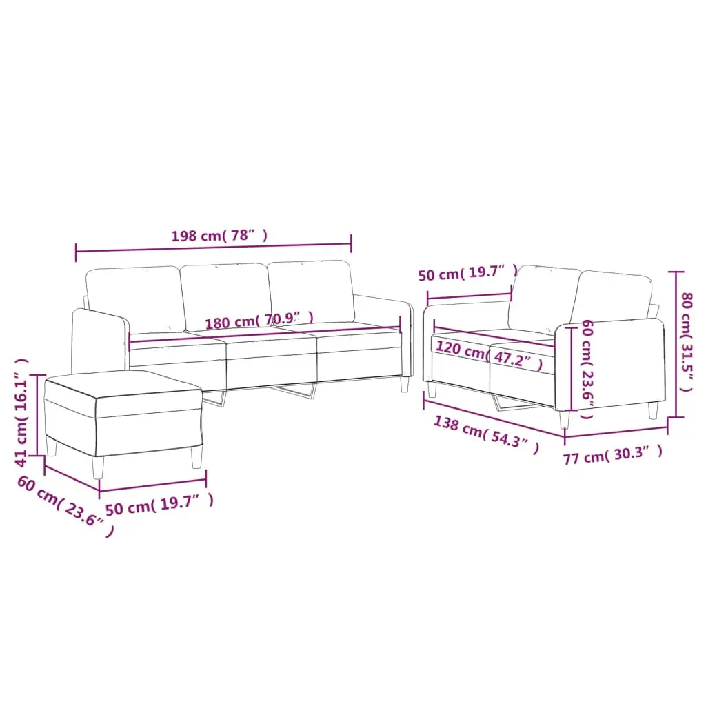 Grey Fabric Sofa Set 3 Piece Living Room Furniture Plywood and Metal Frame Breathable Upholstery