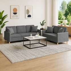Grey Fabric 2 Piece Sofa Set with Cushions for Cozy Living