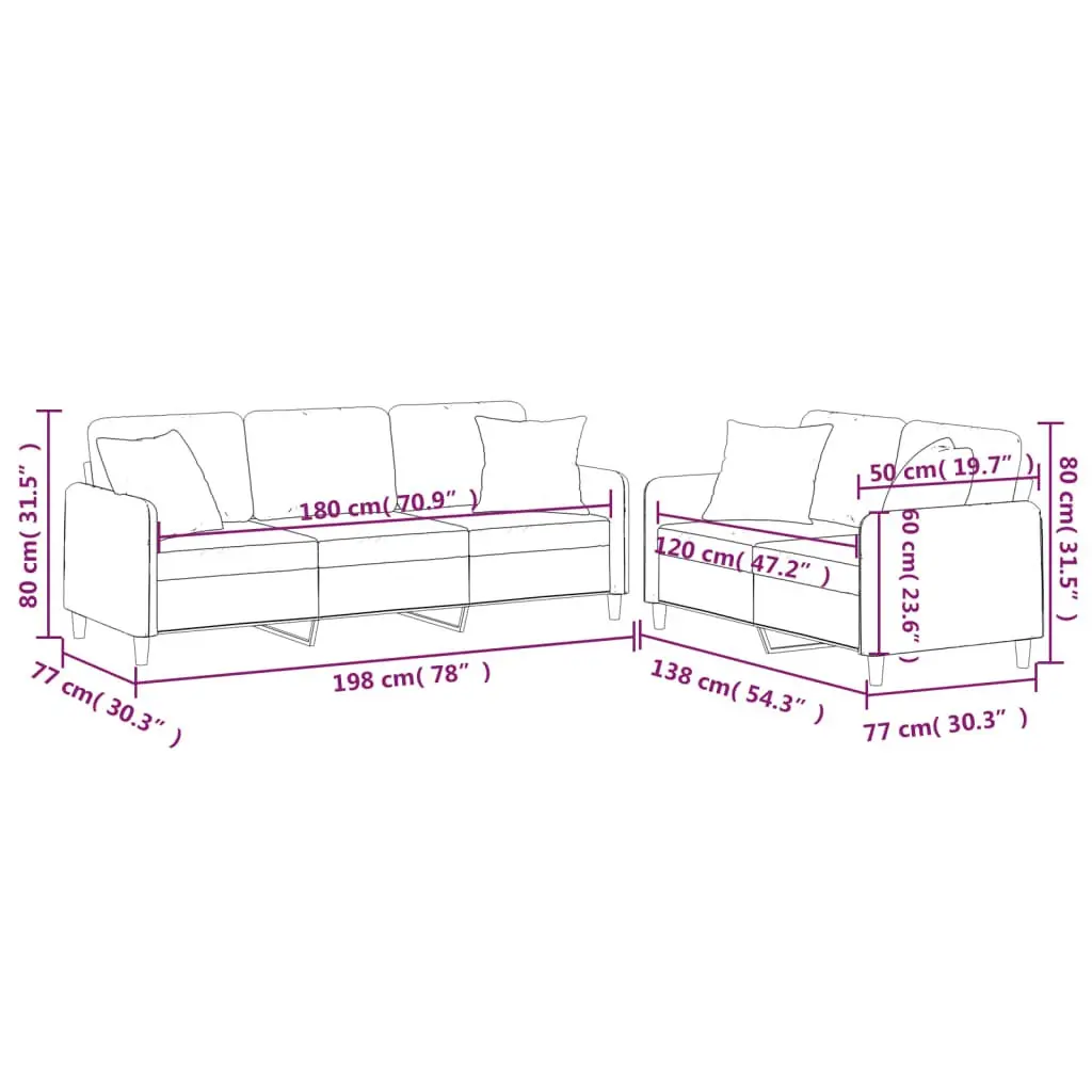 2 Piece Sofa Set Grey Fabric Couch with Pillows Comfortable Living Room Seating