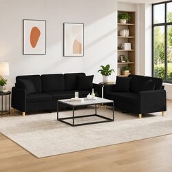 Elegant 2 Piece Black Fabric Sofa Set with Cushions