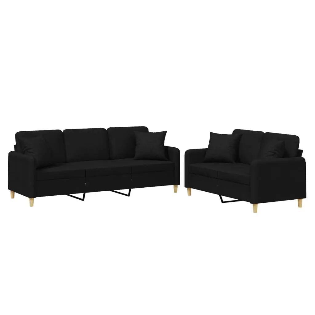 2 Piece Sofa Set Black Fabric Couch Plywood Metal Frame Living Room Furniture