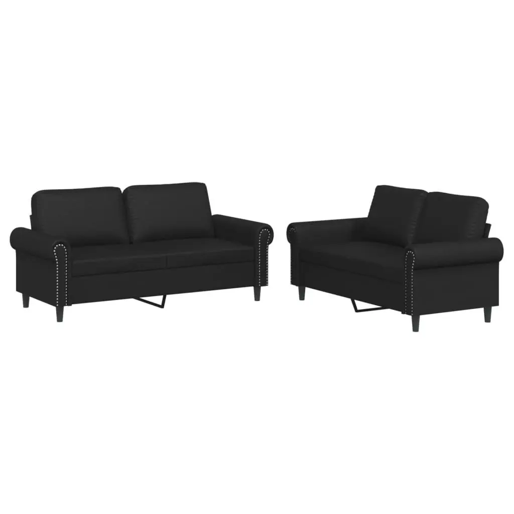 2 Piece Sofa Set Black Faux Leather Cushioned Living Room Furniture