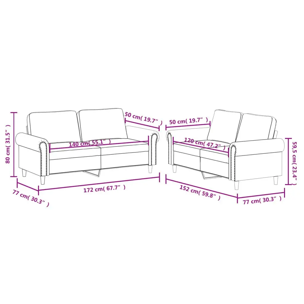 2 Piece Sofa Set Black Faux Leather Cushioned Living Room Furniture